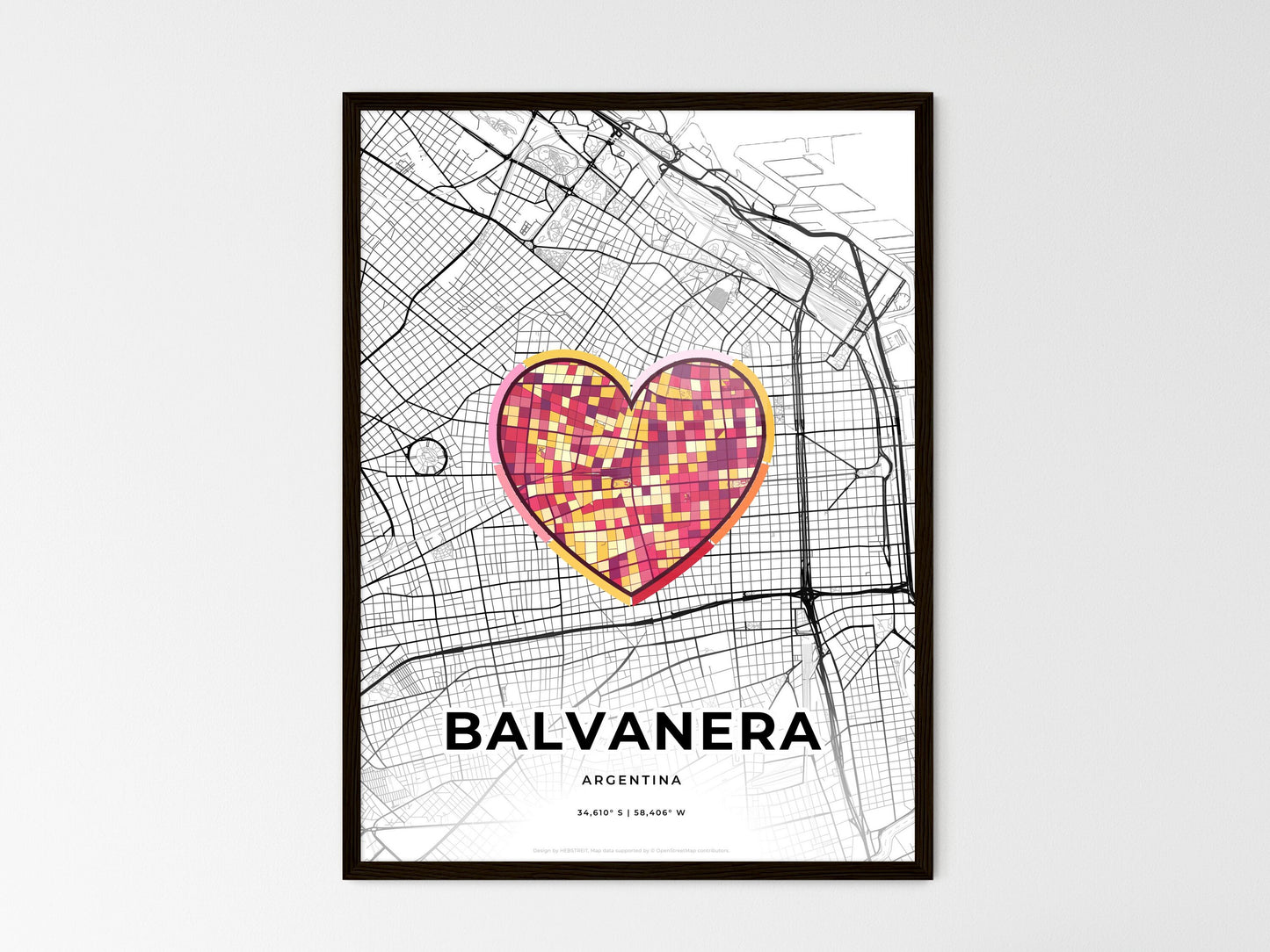 Balvanera Argentina wedding art map with heart icon