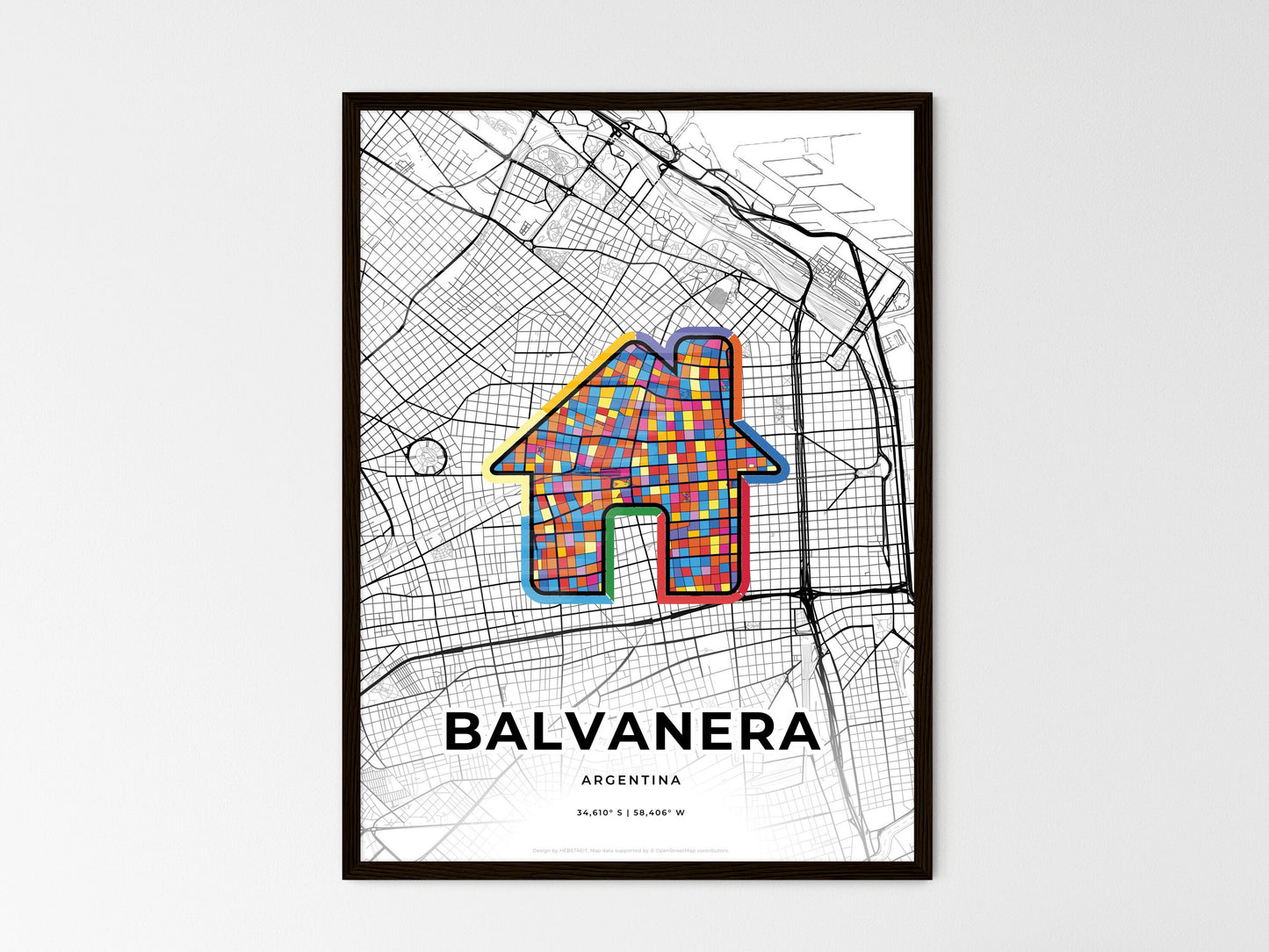 Balvanera Argentina wedding art map with home icon