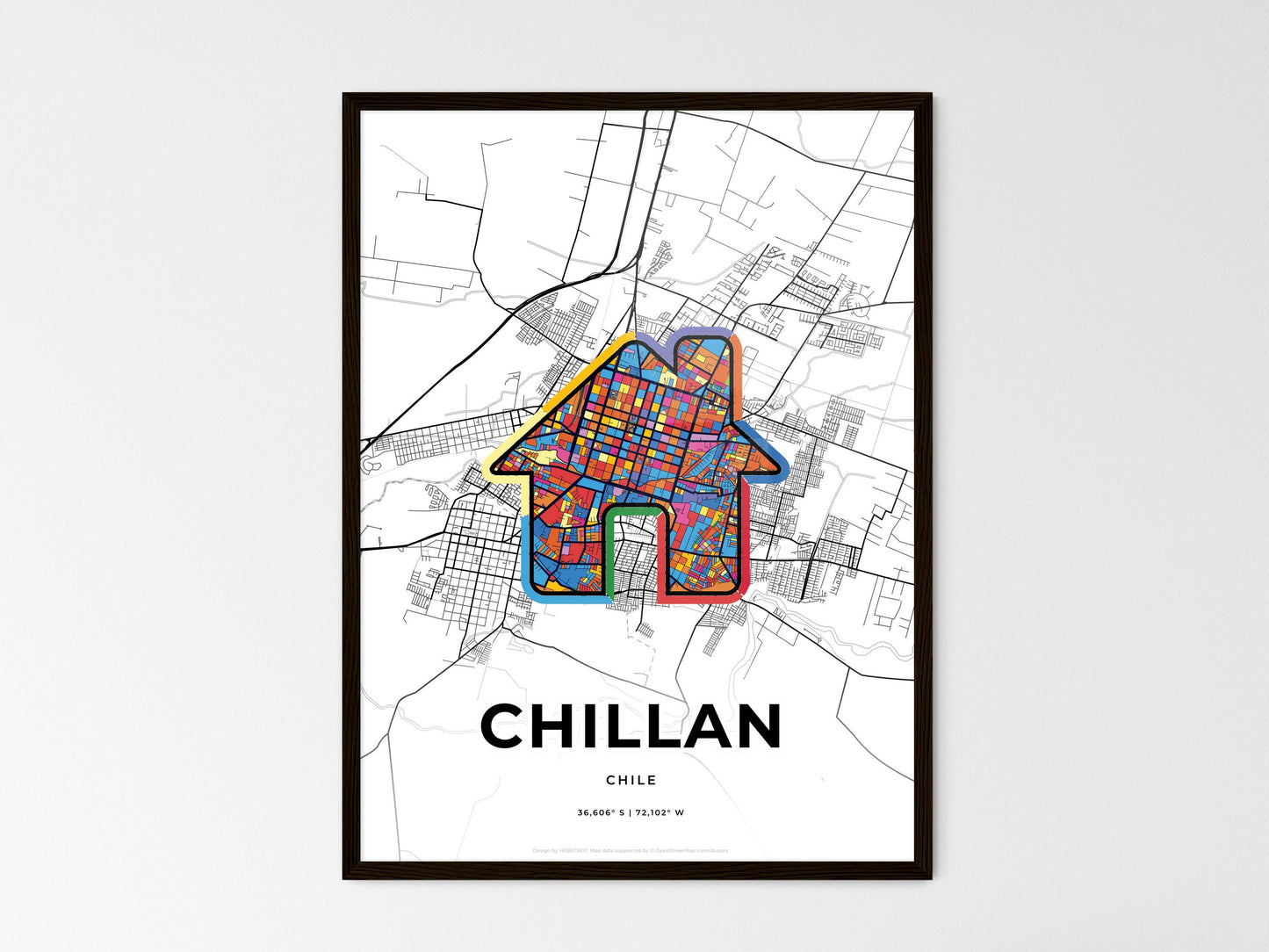 Chillan Chile wedding art map with home icon