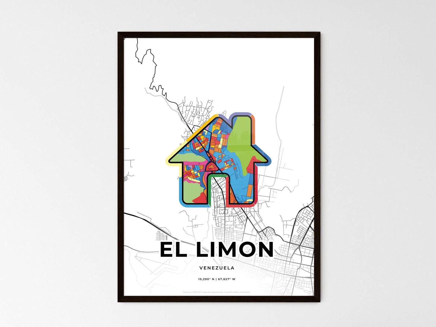 El Limon Venezuela wedding art map with home icon
