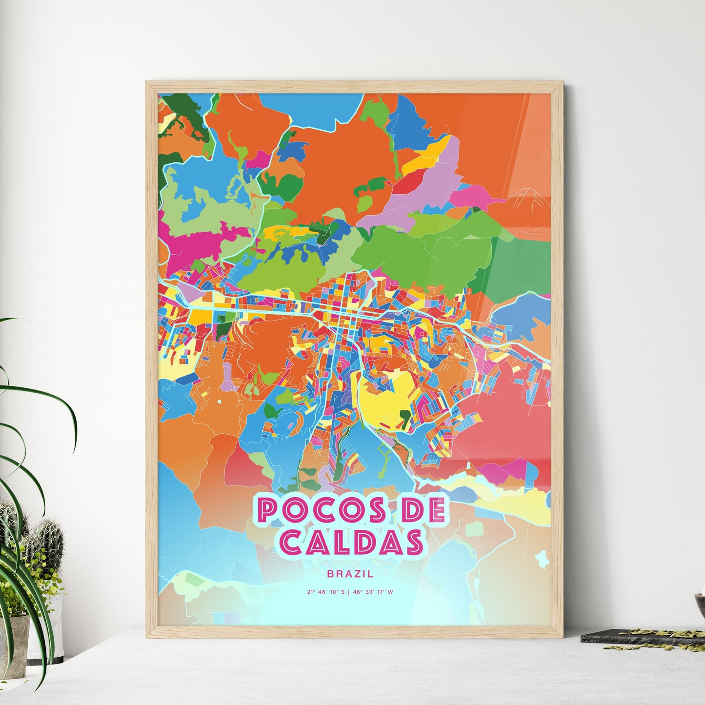 Colorful POCOS DE CALDAS BRAZIL Fine Art Map Crazy Colors
