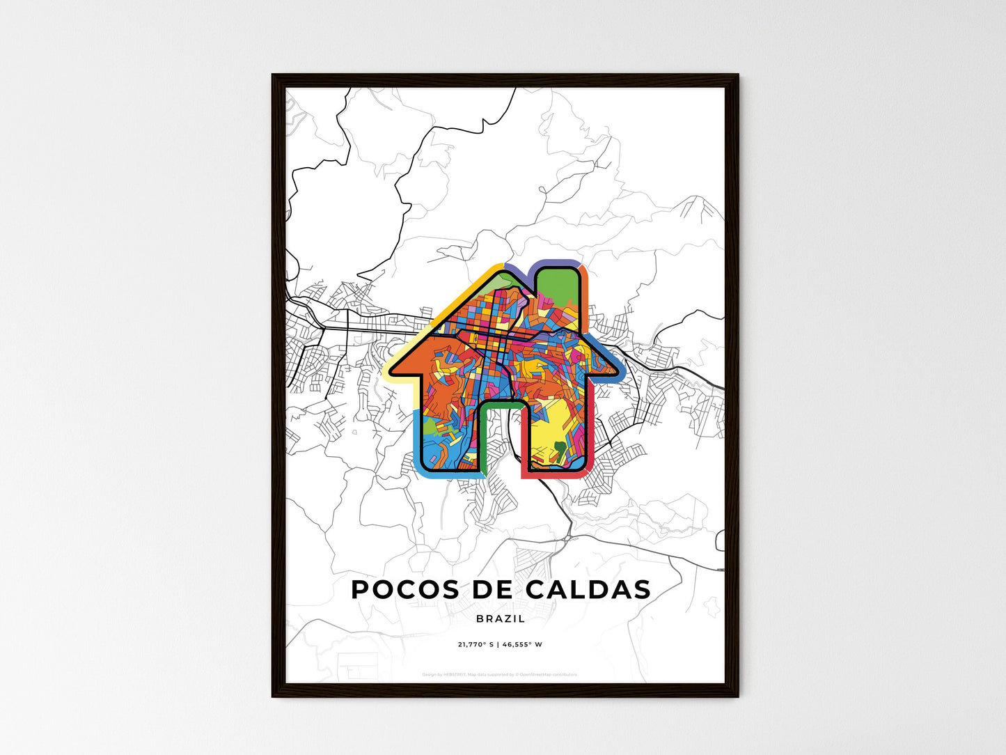 Pocos De Caldas Brazil wedding art map with home icon