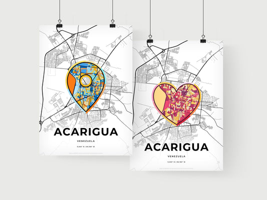 ACARIGUA VENEZUELA minimal art map with a colorful icon. Where it all began, Couple map gift.