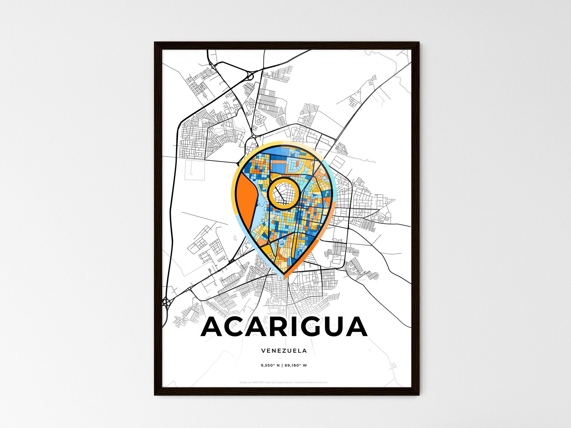 ACARIGUA VENEZUELA minimal art map with a colorful icon. Where it all began, Couple map gift. Style 1