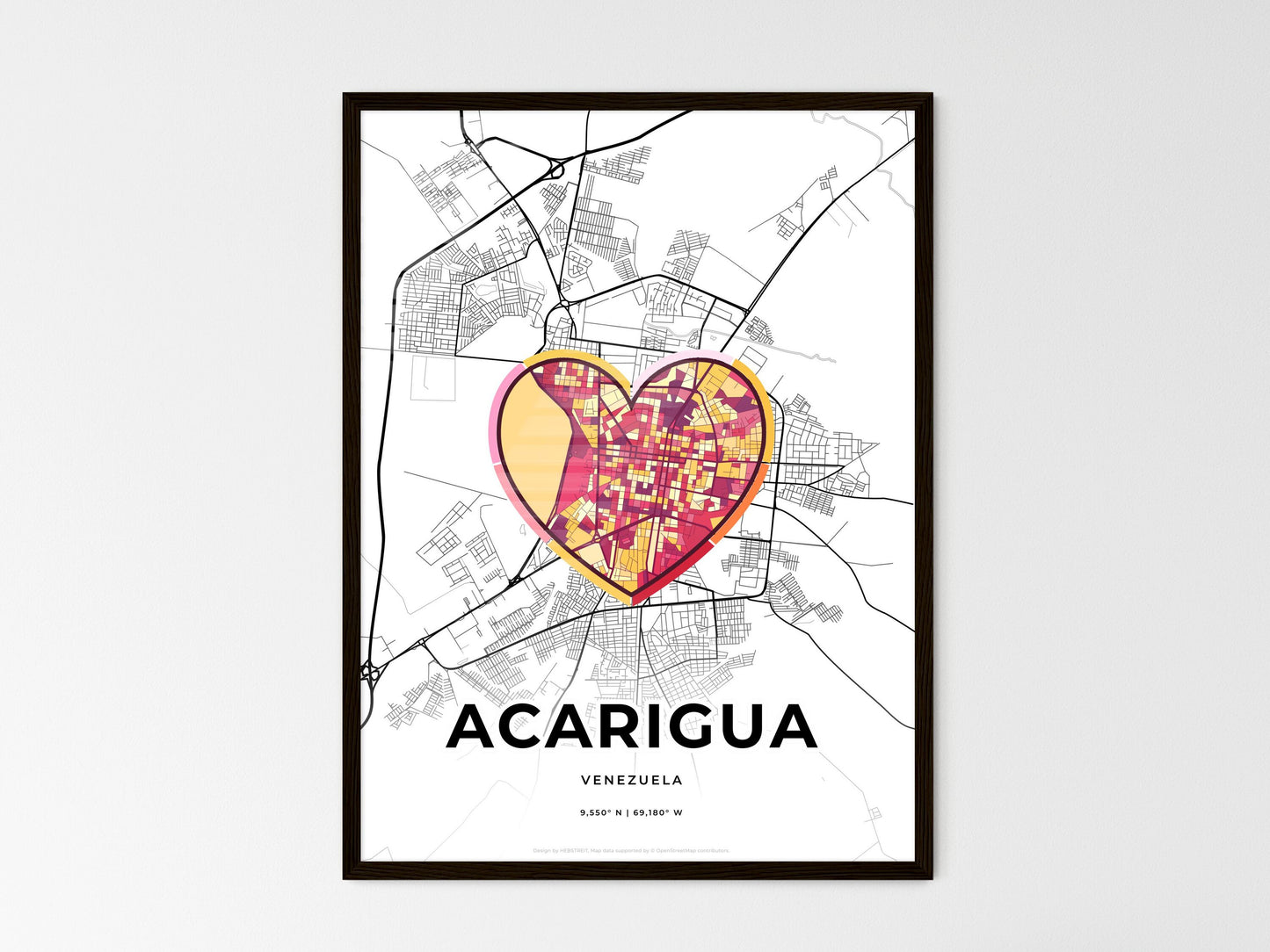 ACARIGUA VENEZUELA minimal art map with a colorful icon. Where it all began, Couple map gift. Style 2