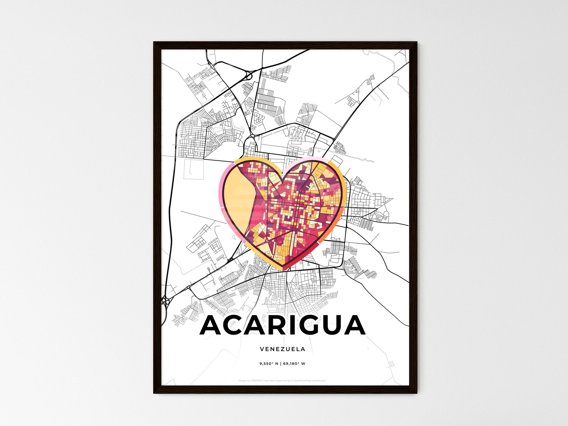 ACARIGUA VENEZUELA minimal art map with a colorful icon. Where it all began, Couple map gift. Style 2