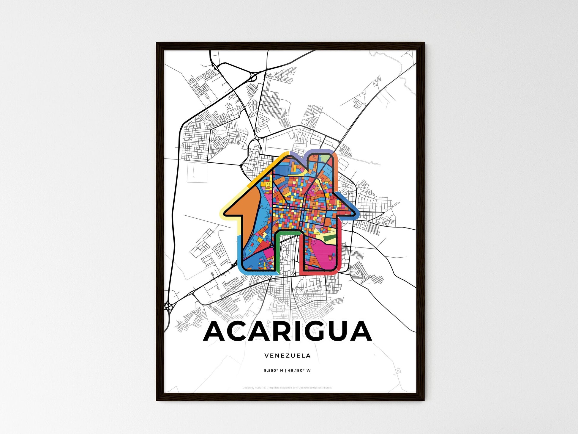 ACARIGUA VENEZUELA minimal art map with a colorful icon. Where it all began, Couple map gift. Style 3