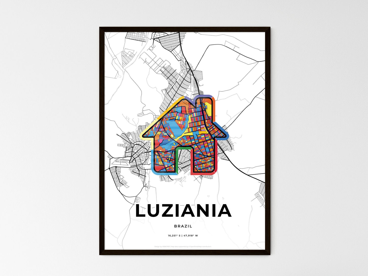 Luziania Brazil wedding art map with home icon