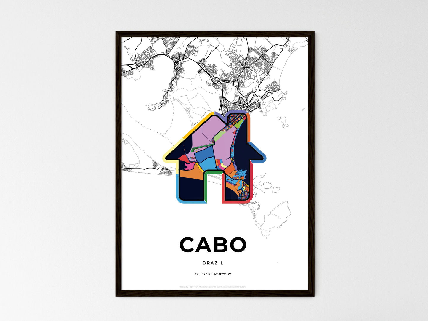 Cabo Brazil wedding art map with home icon