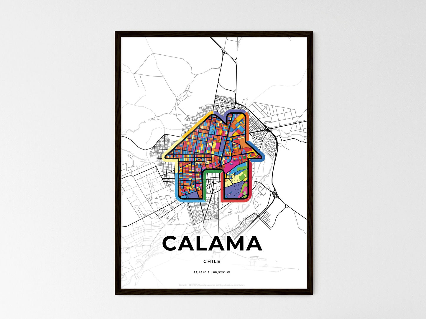 Calama Chile wedding art map with home icon