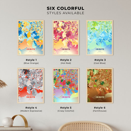 Colorful IBIRITE BRAZIL Fine Art Map Blue Orange