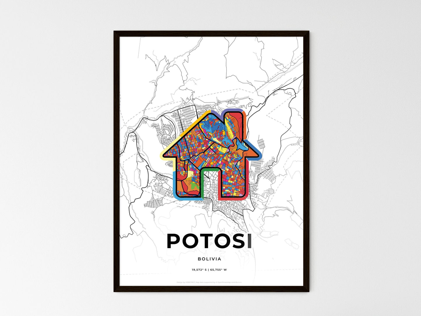 Potosi Bolivia wedding art map with home icon