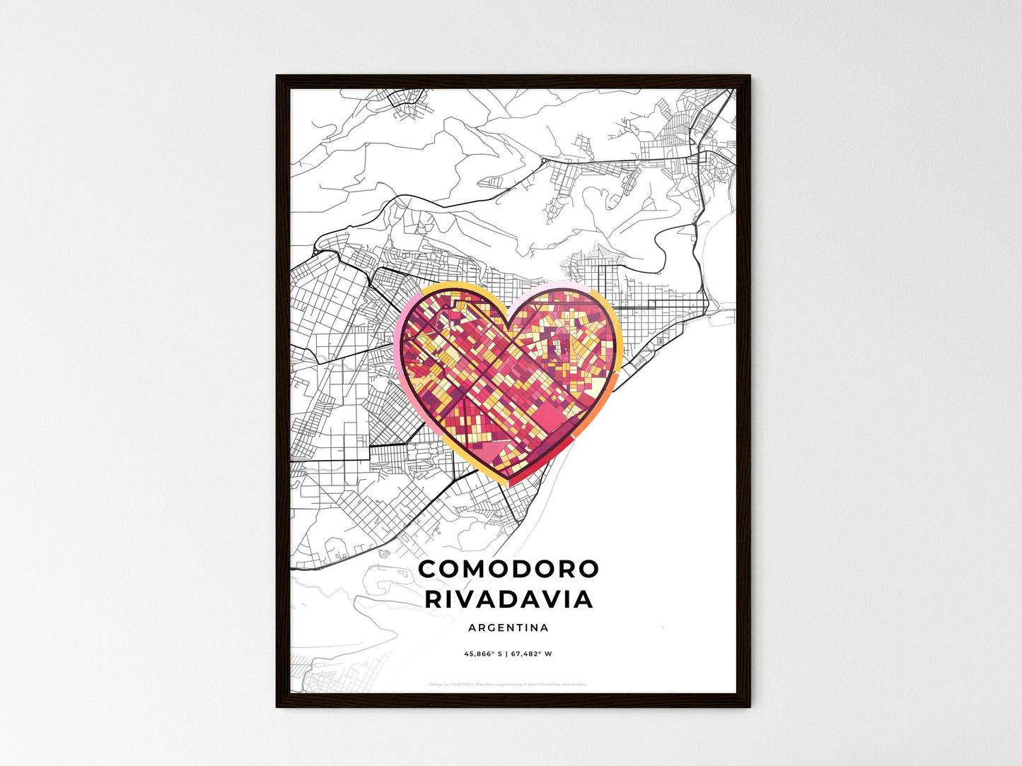 Comodoro Rivadavia Argentina wedding art map with heart icon