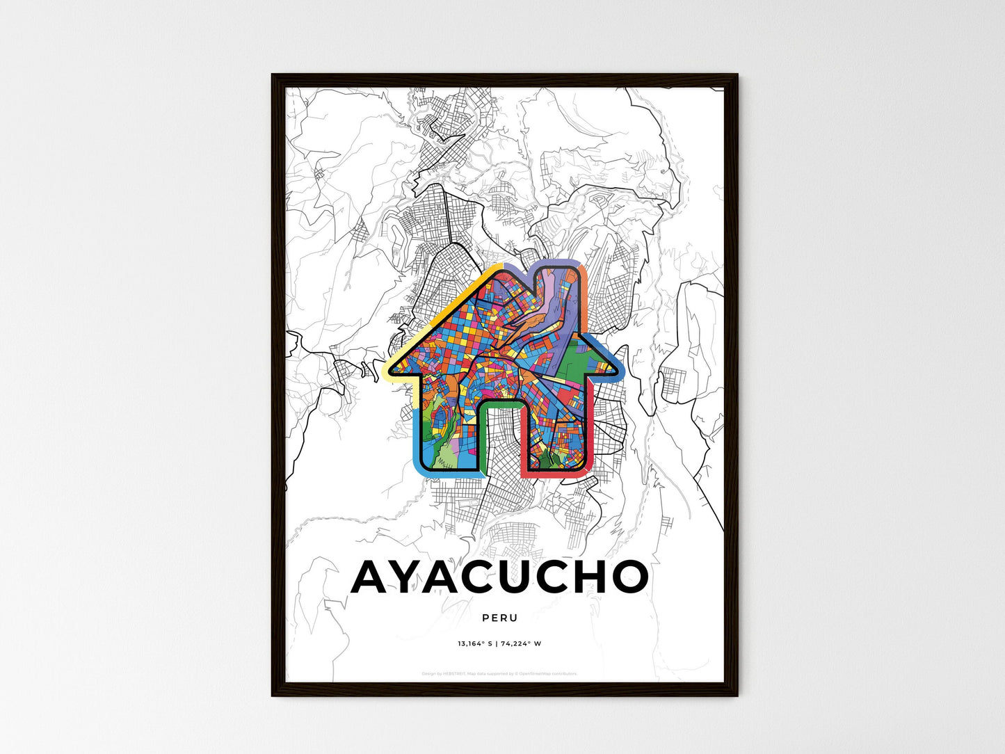 Ayacucho Peru wedding art map with home icon