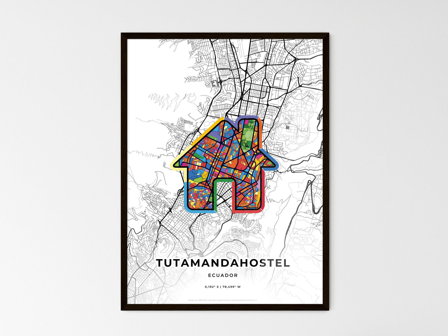 Tutamandahostel Ecuador wedding art map with home icon