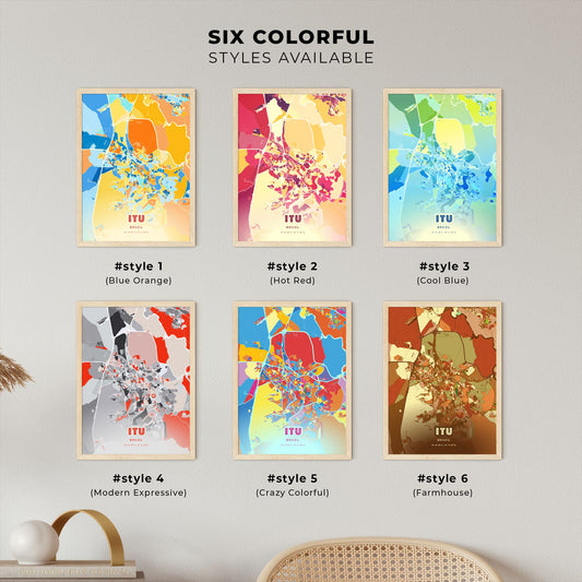 Colorful ITU BRAZIL Fine Art Map Blue Orange