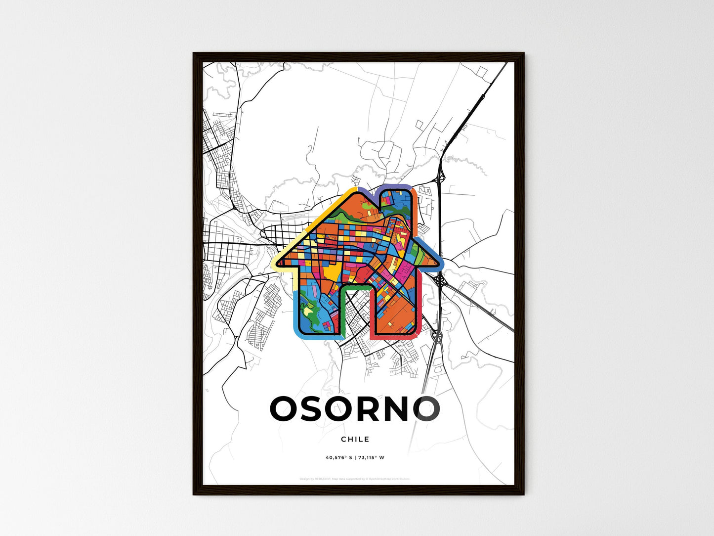 Osorno Chile wedding art map with home icon