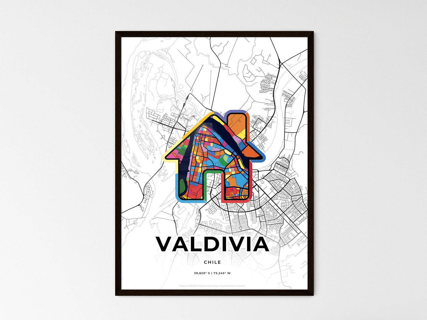 Valdivia Chile wedding art map with home icon