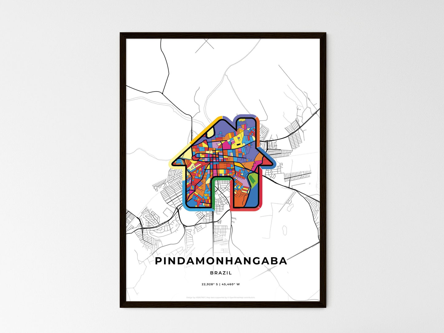 Pindamonhangaba Brazil wedding art map with home icon