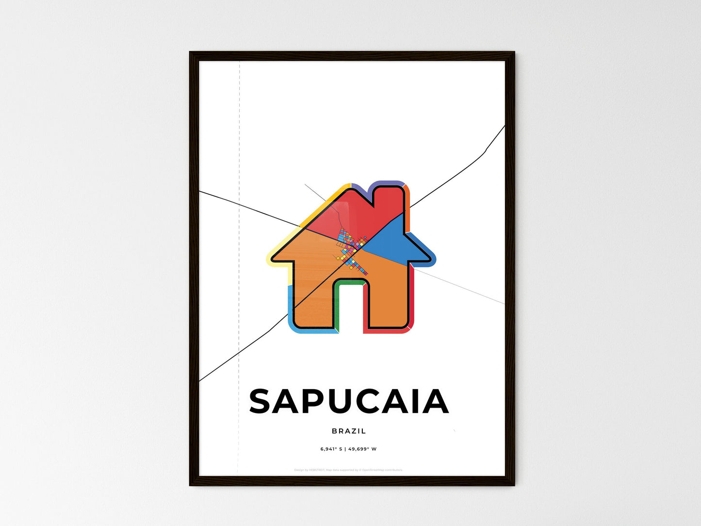 Sapucaia Brazil wedding art map with home icon