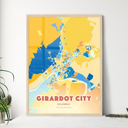 Colorful GIRARDOT CITY COLOMBIA Fine Art Map Blue Orange