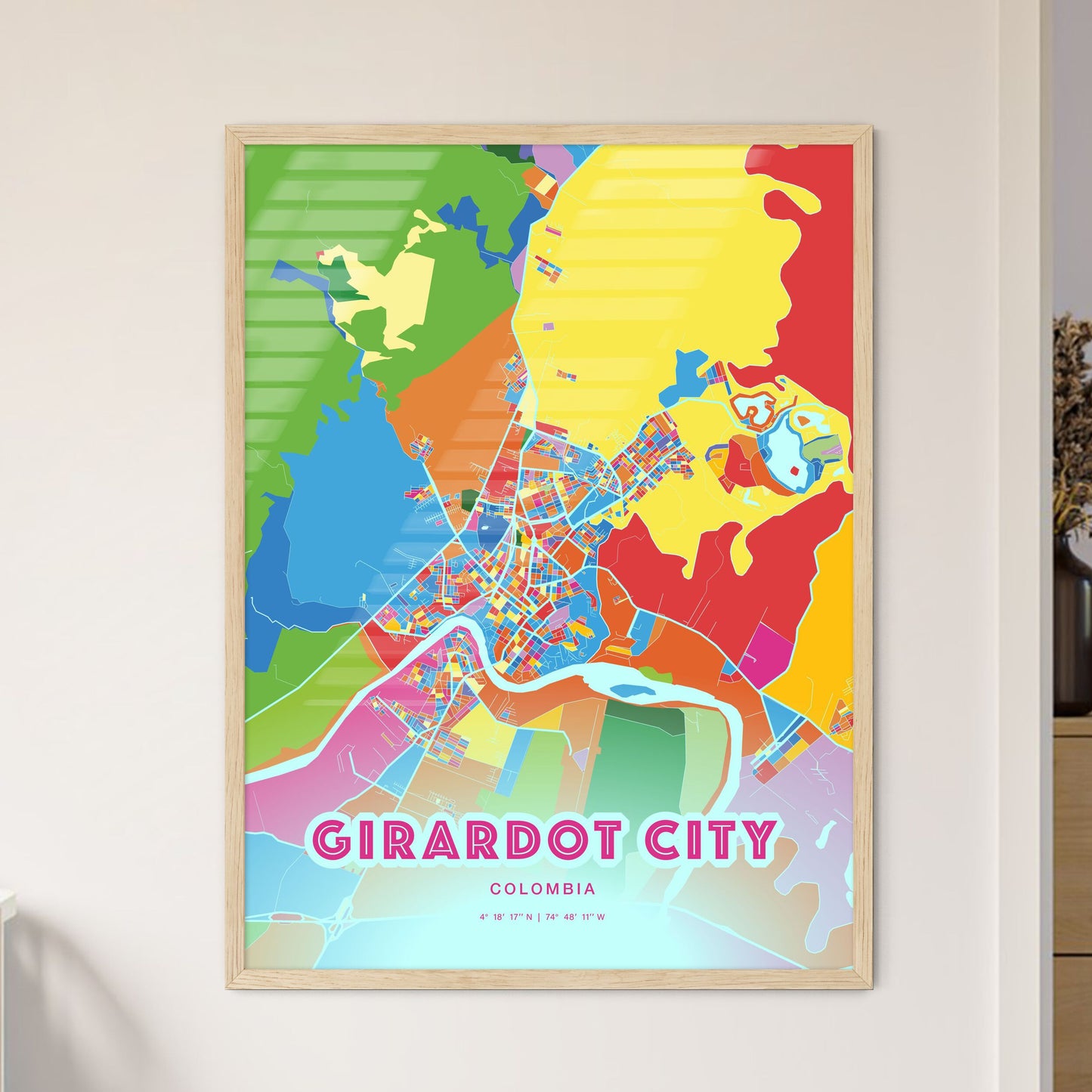 Colorful GIRARDOT CITY COLOMBIA Fine Art Map Crazy Colors