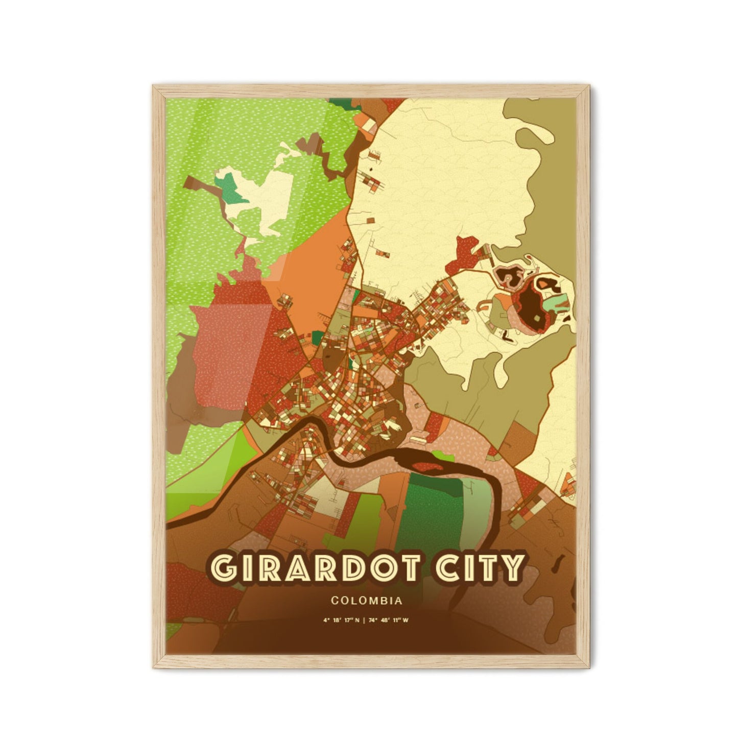 Colorful GIRARDOT CITY COLOMBIA Fine Art Map Farmhouse