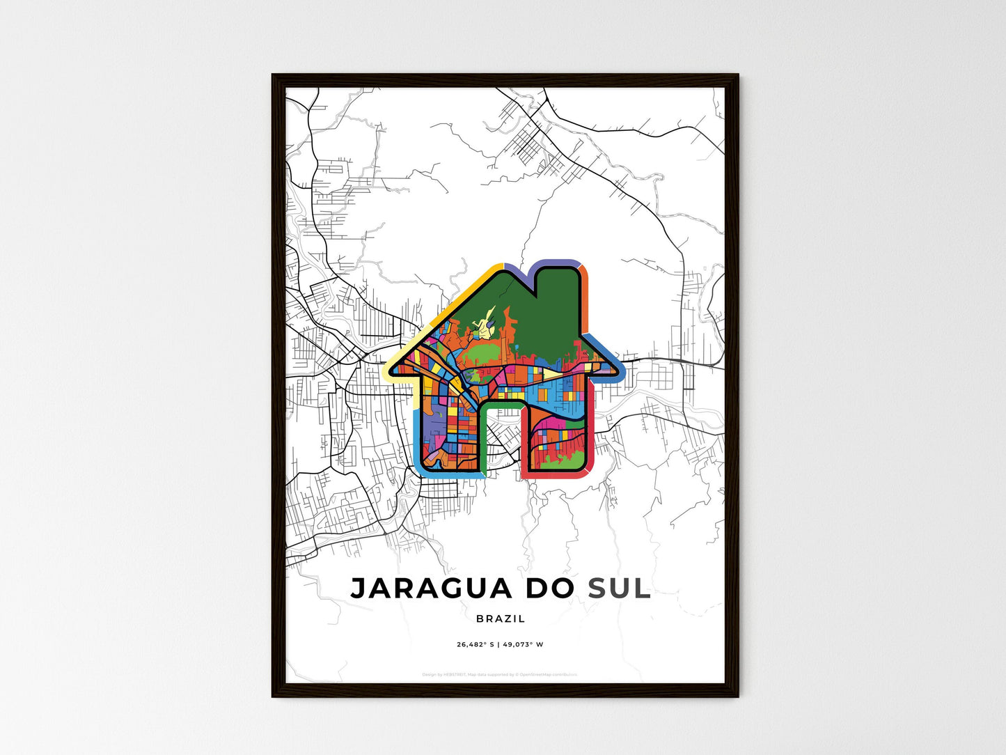 Jaragua Do Sul Brazil wedding art map with home icon