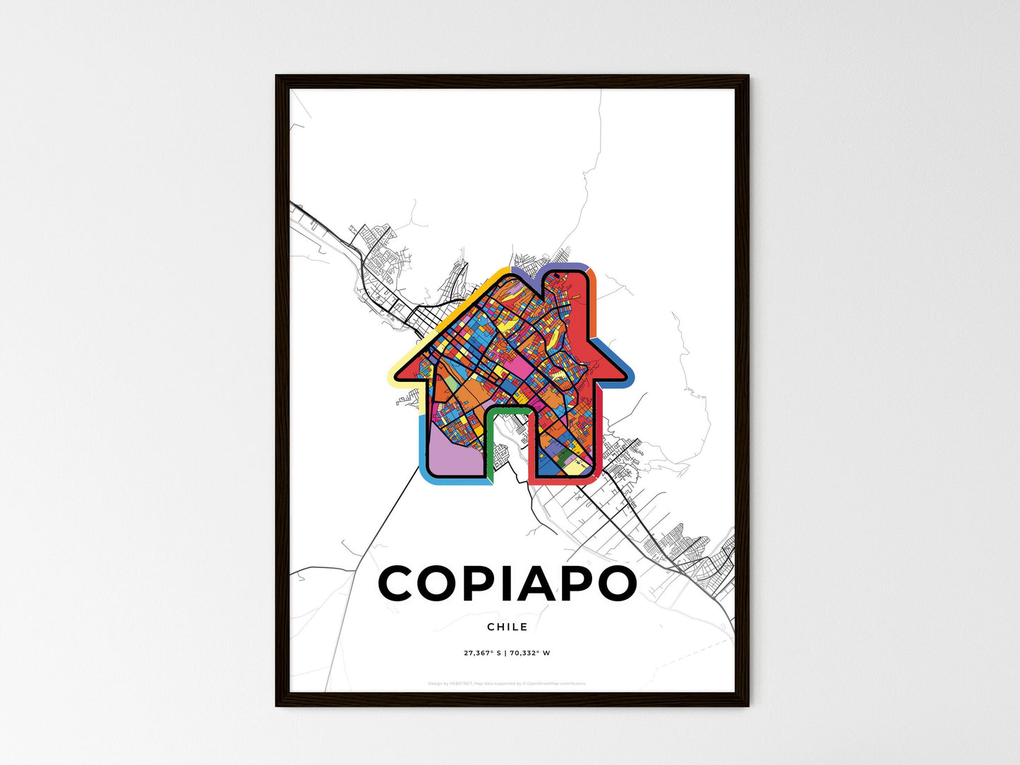 Copiapo Chile wedding art map with home icon