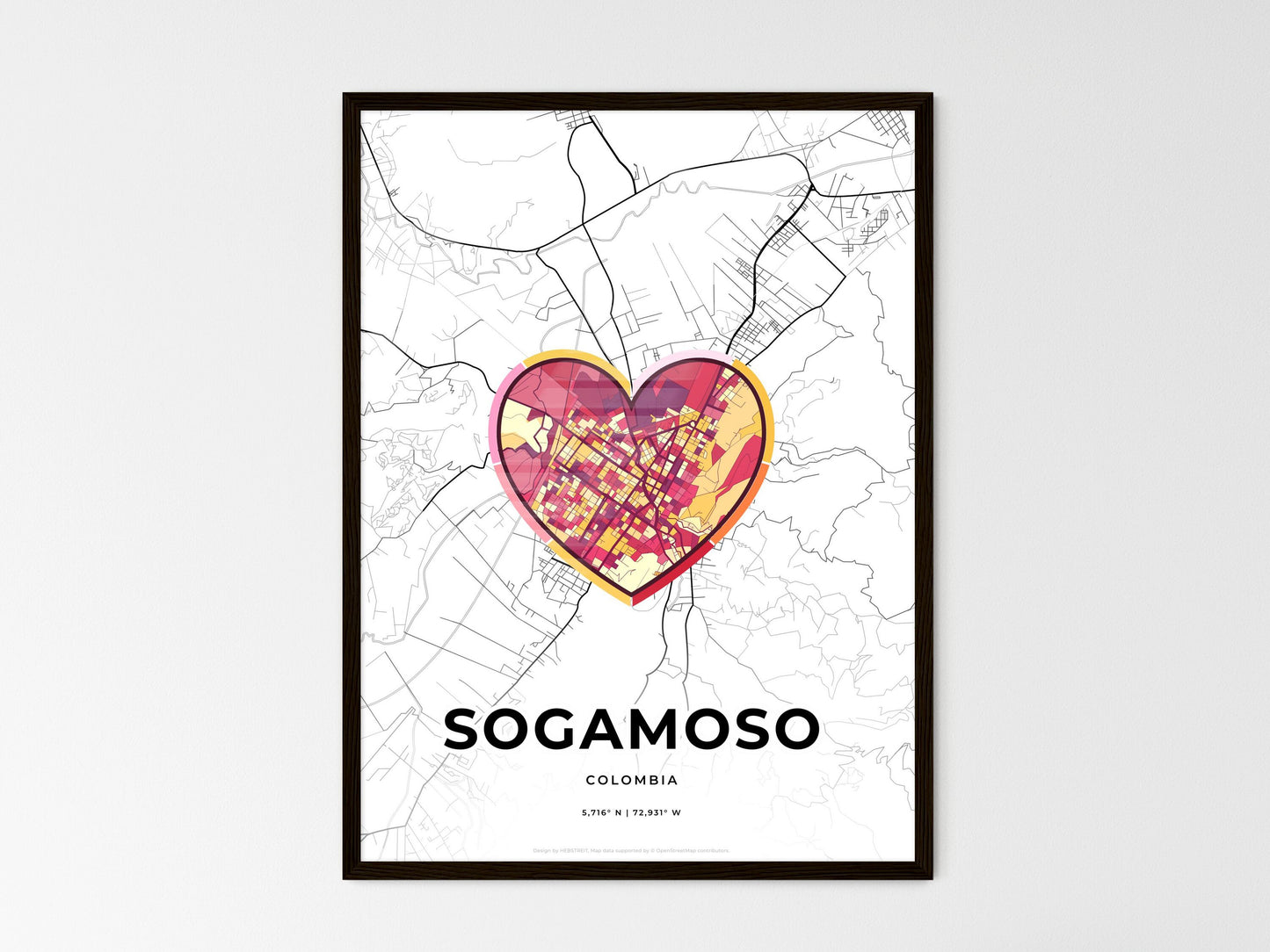 Sogamoso Colombia wedding art map with heart icon