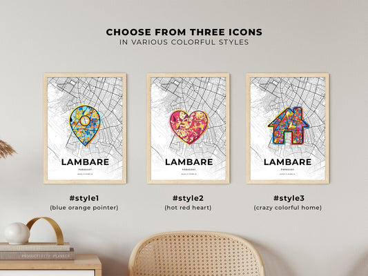 Lambare Paraguay maps with colorful icons