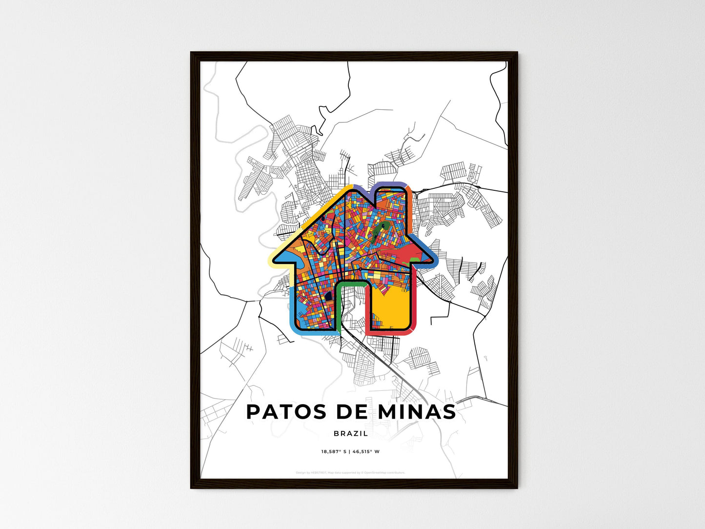Patos De Minas Brazil wedding art map with home icon