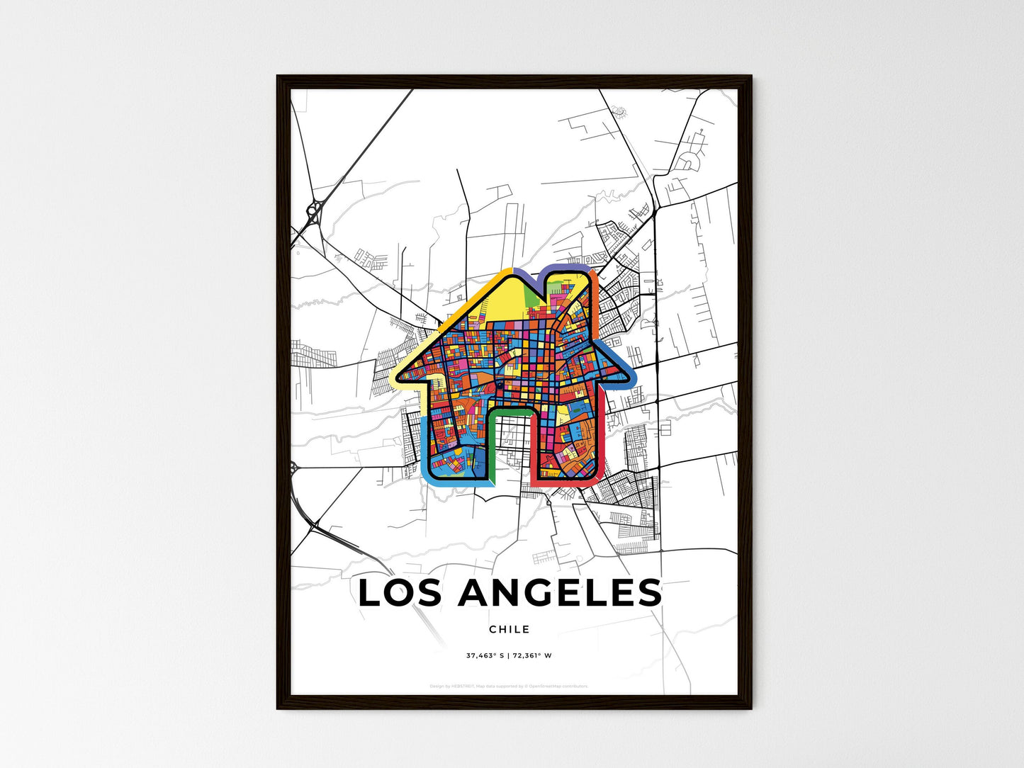 Los Angeles Chile wedding art map with home icon
