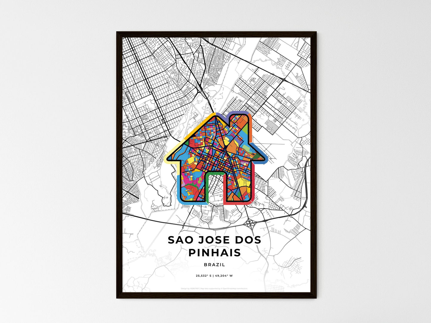 Sao Jose Dos Pinhais Brazil wedding art map with home icon