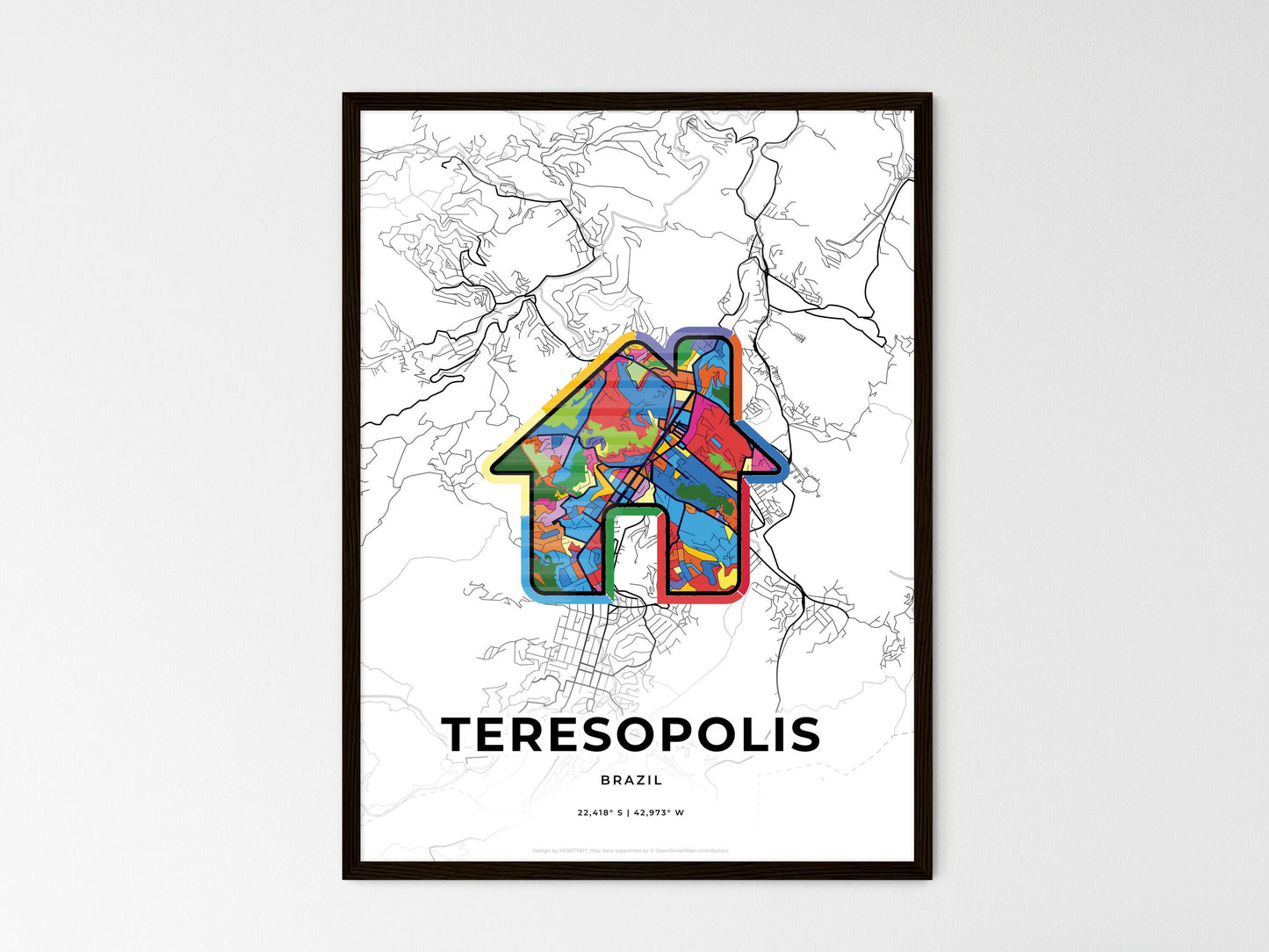 Teresopolis Brazil wedding art map with home icon