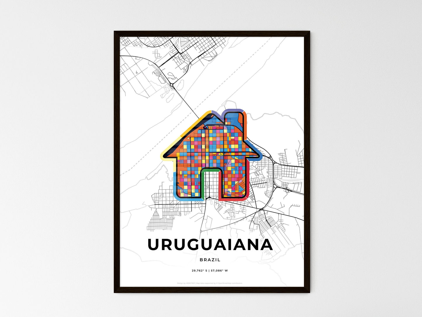 Uruguaiana Brazil wedding art map with home icon