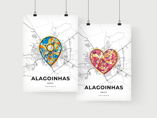ALAGOINHAS BRAZIL minimal art map with a colorful icon. Where it all began, Couple map gift.