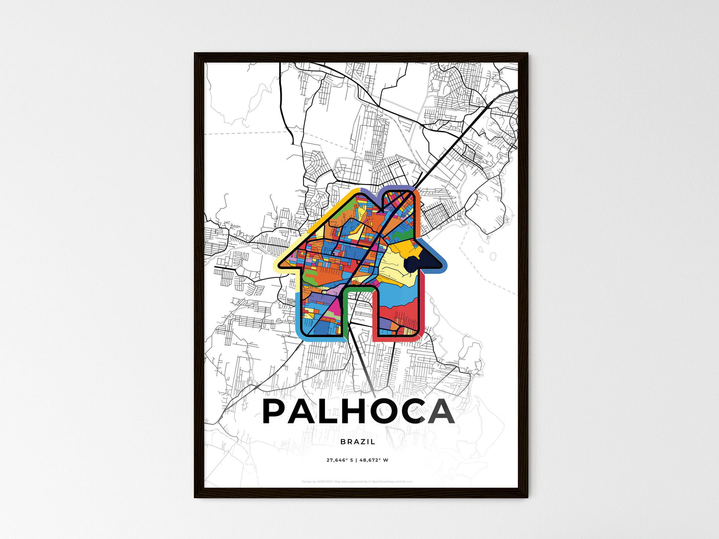 Palhoca Brazil wedding art map with home icon