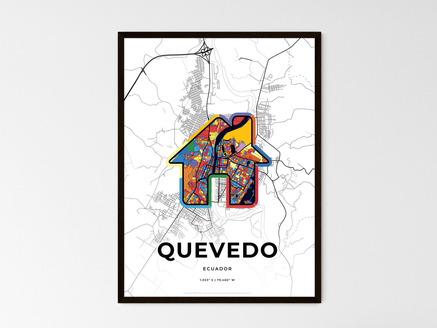 Quevedo Ecuador wedding art map with home icon