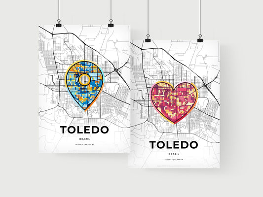TOLEDO BRAZIL minimal art map with a colorful icon. Where it all began, Couple map gift.