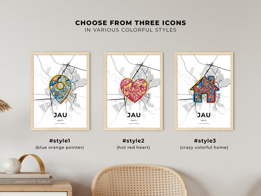Jau Brazil maps with colorful icons