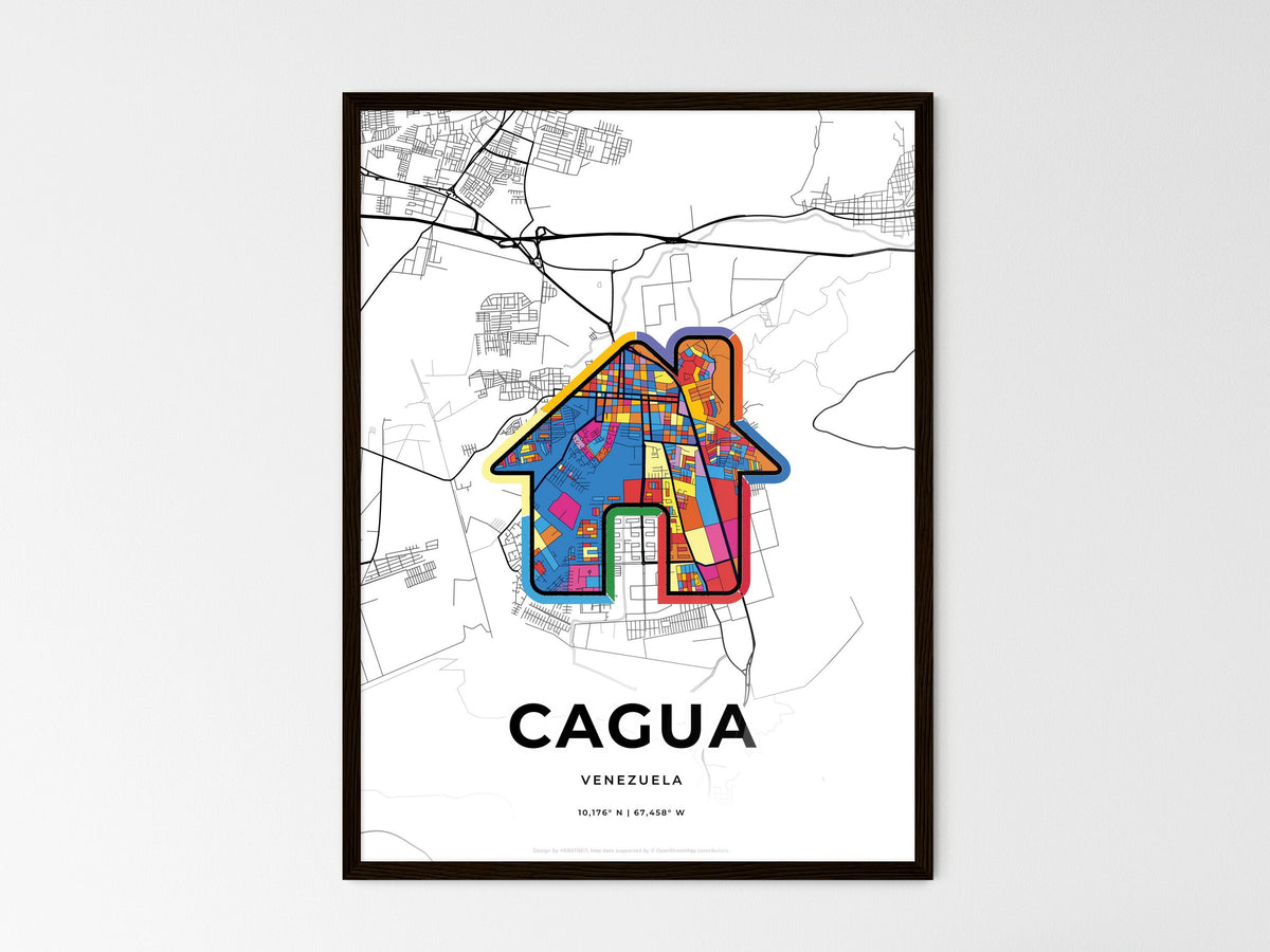 Cagua Venezuela wedding art map with home icon