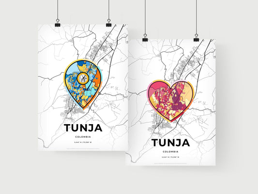 TUNJA COLOMBIA minimal art map with a colorful icon. Where it all began, Couple map gift.