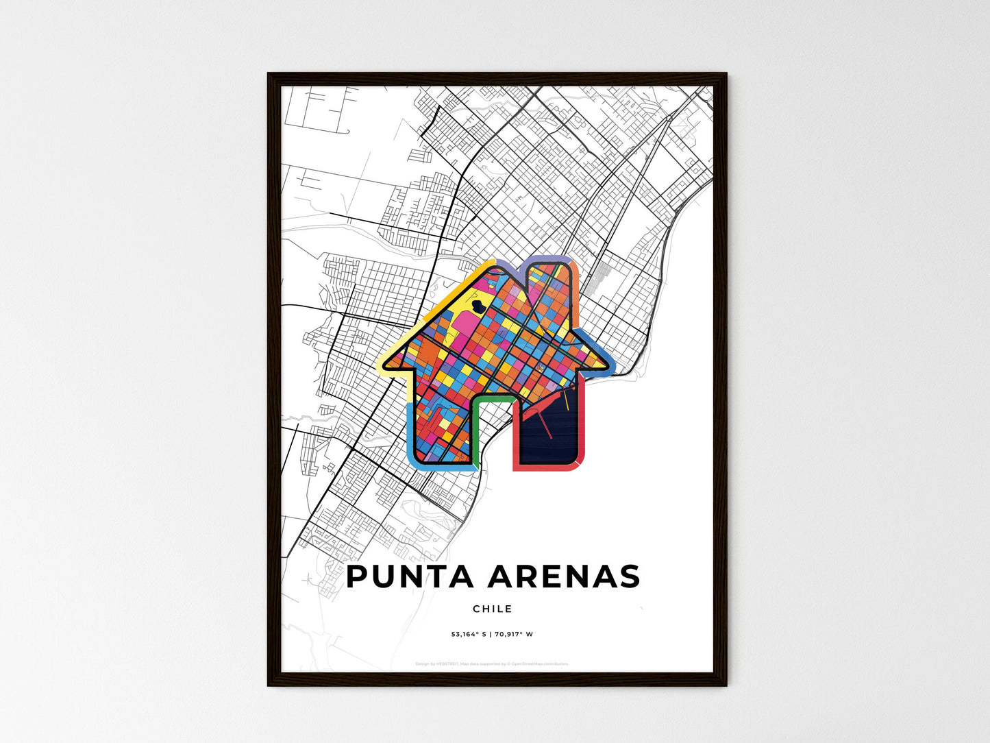 Punta Arenas Chile wedding art map with home icon