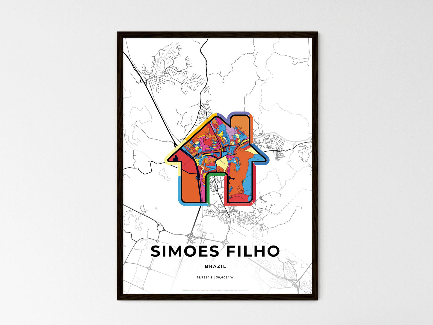 Simoes Filho Brazil wedding art map with home icon