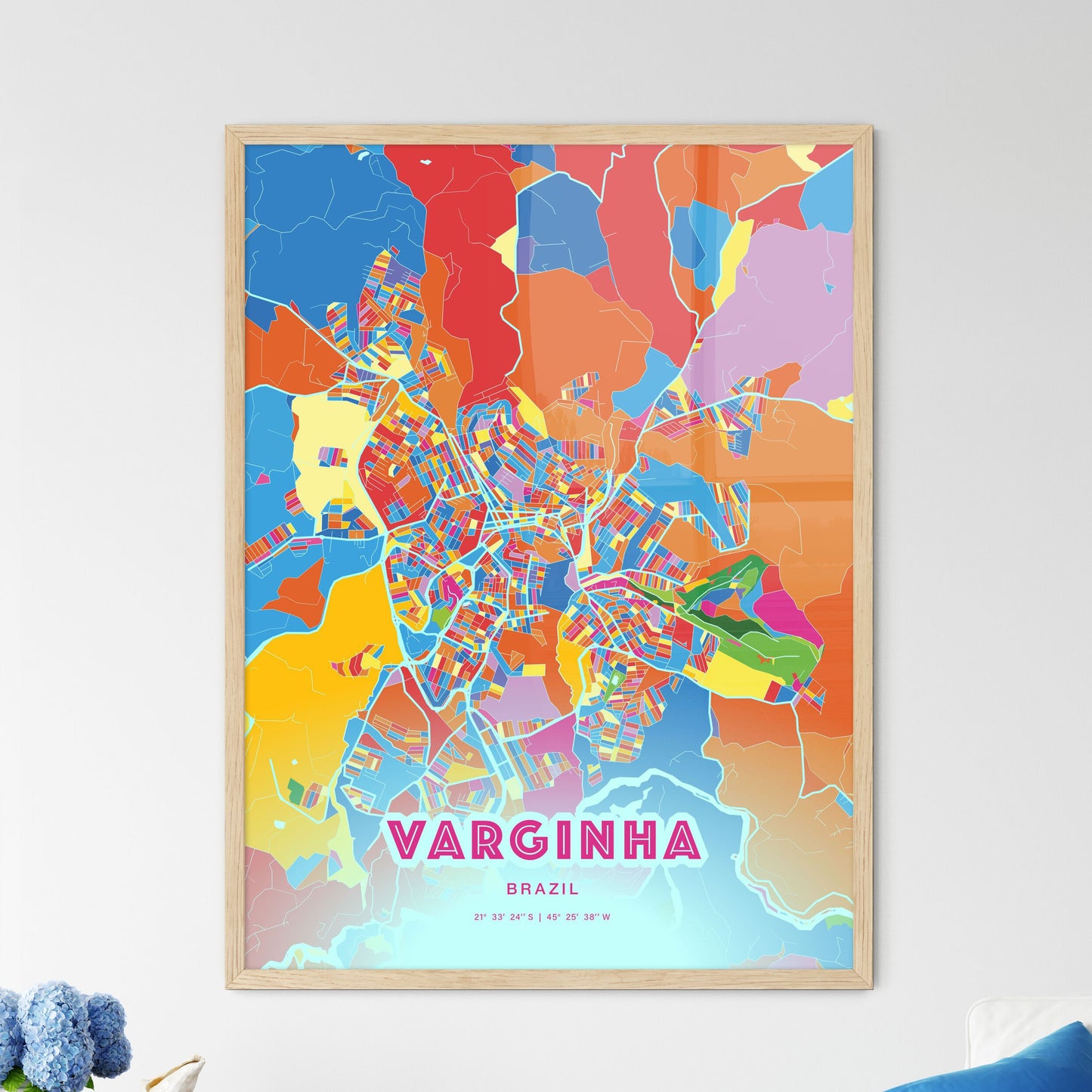 Colorful VARGINHA BRAZIL Fine Art Map Crazy Colors