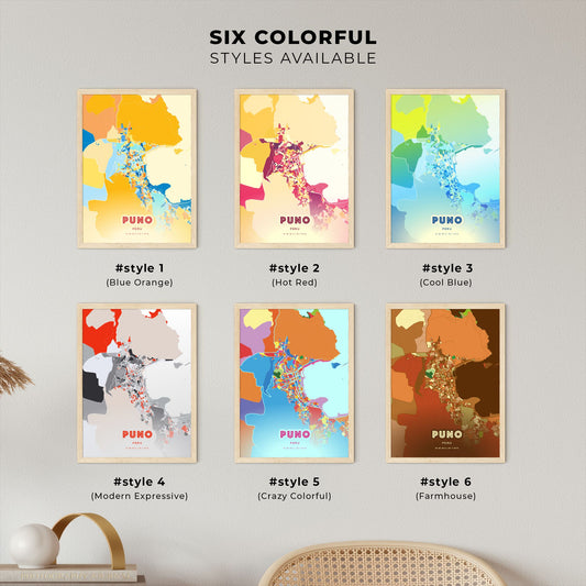 Colorful PUNO PERU Fine Art Map Blue Orange