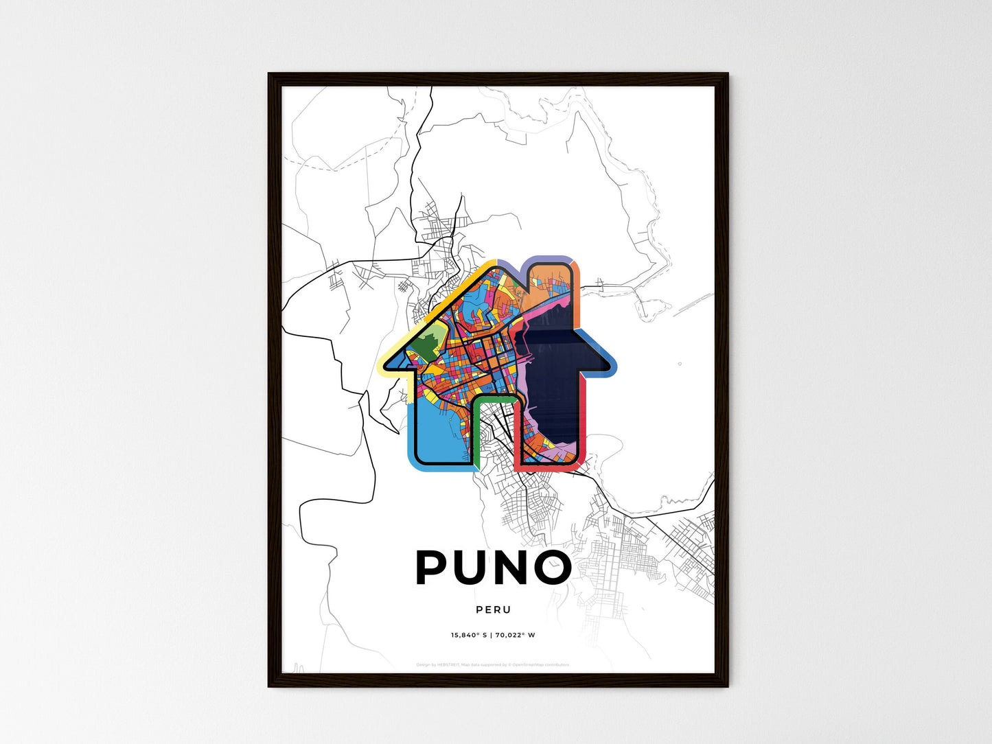 Puno Peru wedding art map with home icon