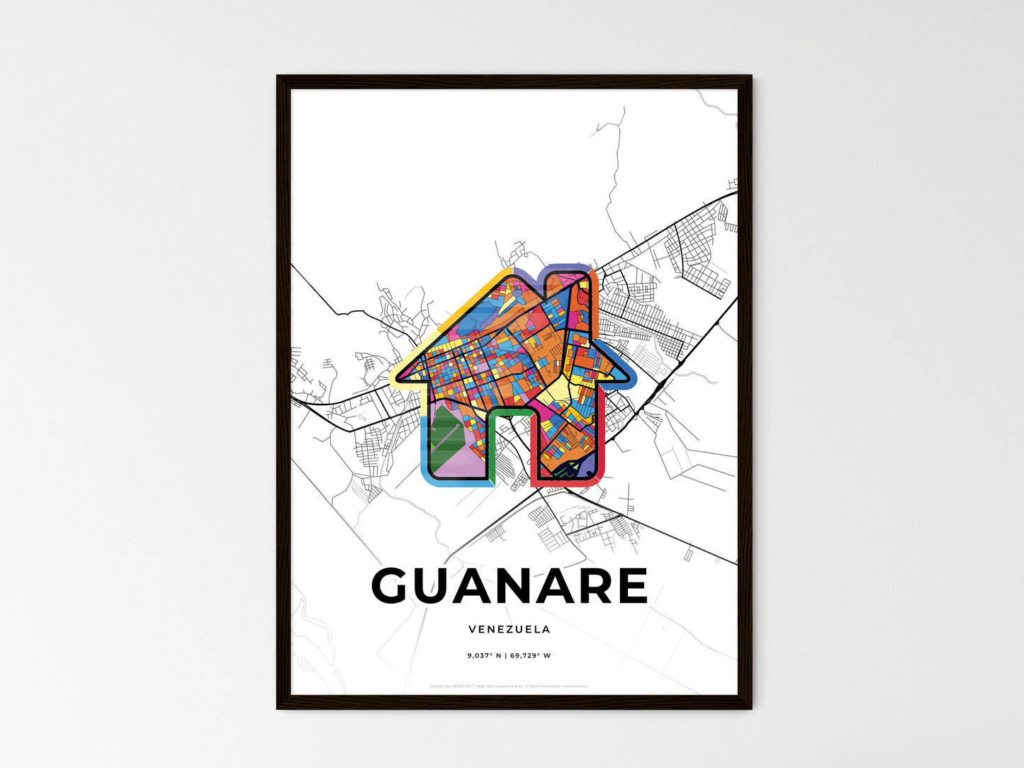 Guanare Venezuela wedding art map with home icon