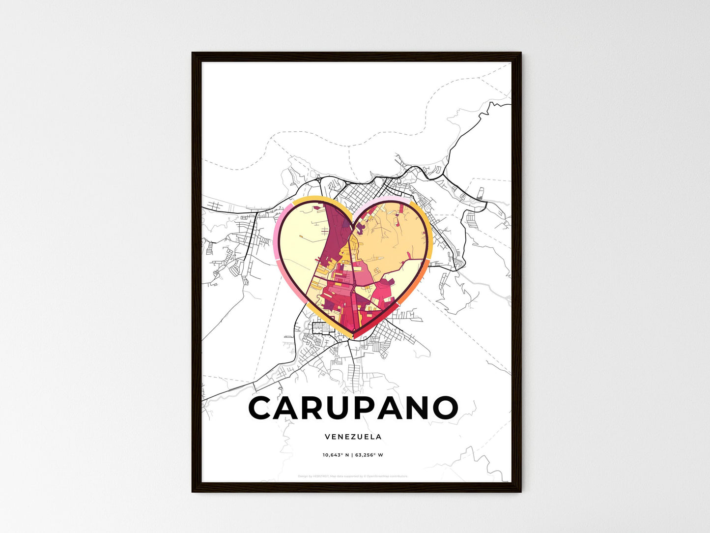 Carupano Venezuela wedding art map with heart icon